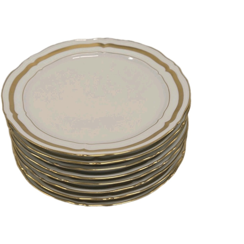 Raynaud Limoges Ceralene Marie Antoinette Gold on White Plates SET OF 8